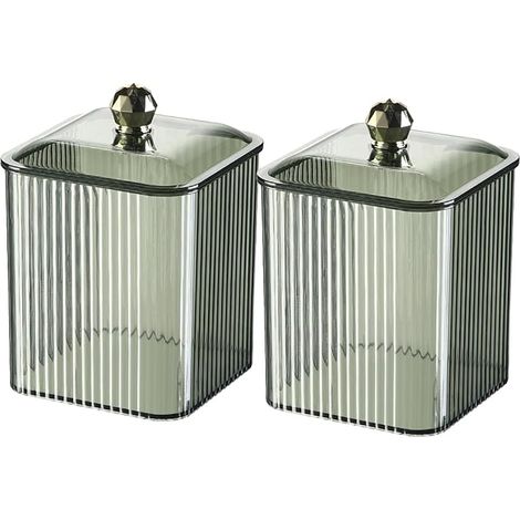 Sollbry Boîte à Coton Tige avec Couvercle, Boîte Rangement Cotons pour Salle de Bain, Chambre à Coucher, Organiseur de Maquillage pour Boules(Vert, 2 Pièces) (1/5)