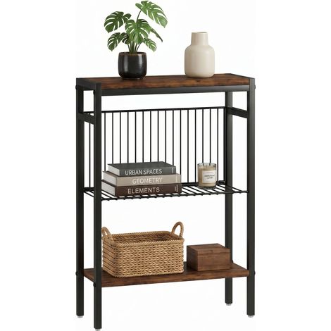 Table d'appoint avec 3 étagères bout de canapé style industriel métal et bois marron rustique - PANGIVO (1/5)
