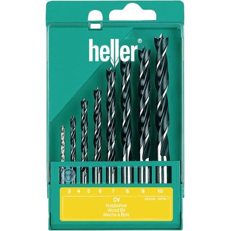 Heller 205241 Jeu de forets pour le bois 8 pièces 3 mm, 4 mm, 5 mm, 6 mm, 7 mm, 8 mm, 9 mm, 10 mm tige cylindrique 1 se (1/5)