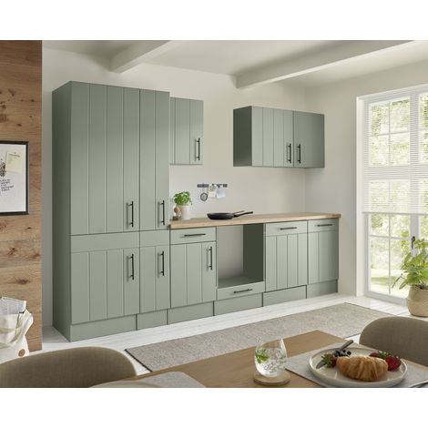 Küche Einbauküche Küchenzeile Landhaus Leerblock Grün Anton 310 cm Respekta