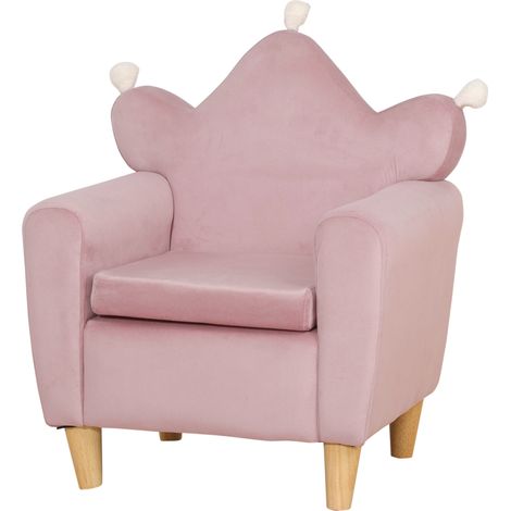 Poltrona per bambini effetto velluto rosa con schienale a corona 50,2x41,9x57,8 cm