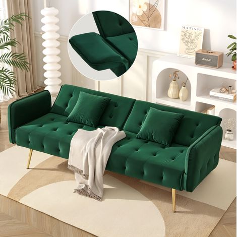Zweisitzer-Sofabett 215x81.5 cm grün mit Veloursbezug und verstellbaren Rückenlehnen (1/5)