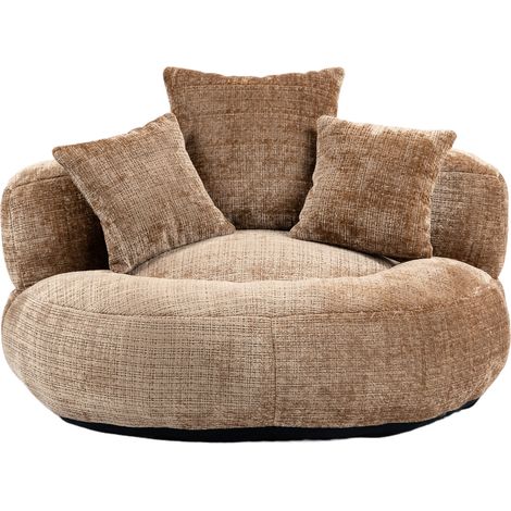 Fauteuil poire chenille confortable avec dossier haut et 3 coussins, fauteuil lounge pour adultes et enfants, usage intérieur et extérieur, 108x108x52 cm, couleur café (1/5)