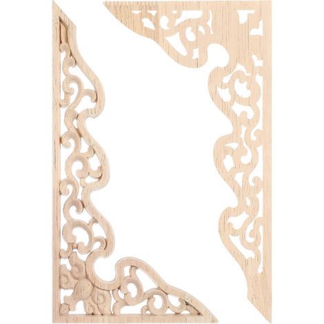 Lot de 2 appliques décoratives en bois sculpté pour meubles et portes, en bois massif.-26.00X13.60X0.80CM-Beige (1/4)
