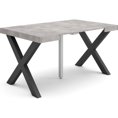Table Console Extensible Console Meuble 140 pour 6 Personnes Pieds Bois Massif Style Moderne Ciment (1/5)