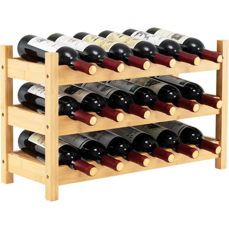COSTWAY Portabottiglie per Vino in Bambù, Scaffale per 18 Bottiglie di Vino con Fessura a Onda, per Soggiorno, Cucina, Bar, 62 x 24 x 38 cm (1/5)