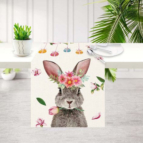 Chemise De Table De Pâques - Lin - Motif Lapin Et Oeuf - Décoration Vintage Pour Table À Manger - 1 Pièce (1/4)