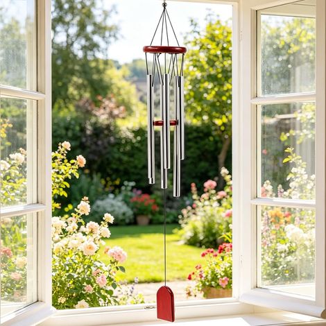 Carillon éolien pour extérieur, 65 cm, en alliage d'aluminium, 6 tubes, carillon éolien décoratif en métal à suspendre, carillon de porte pour chambre, balcon, jardin (rouge) (1/5)