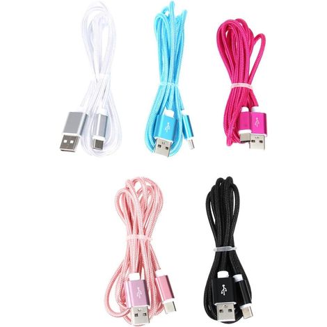 Câble USB Type C Design Anti-enchevêtrement 1,5m pour Téléphone Mobile Charge Rapide en Nylon Tressé 5 Pièces pour Bureau ou Siège Arrière de Voiture (1/5)
