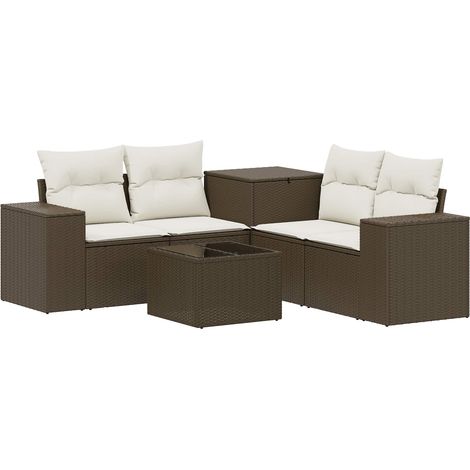Sofa Set 6 stk. Braun und Creme Weiß Polyrattan und Stahl vidaXL (1/5)