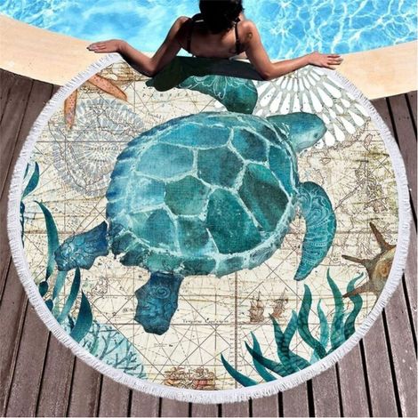1pc Serviette de plage ronde en microfibre pour couverture de plage, serviette de bain, tapis de yoga, couverture de camping, couverture de pique-nique,150 cm (1/4)