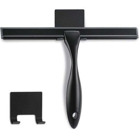 Raclette de ducha - 25,4 cm - Negro mate - Raclette multifuncional de acero inoxidable para baño, puertas de ducha, espejos, azulejos y ventanas de coche - 100 % sin rayaduras. (1/5)