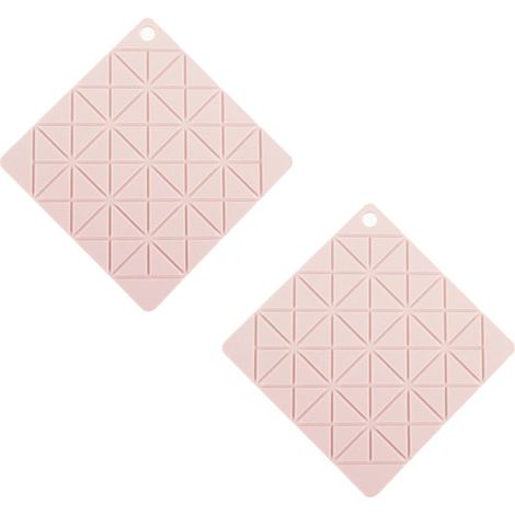 Maniques géométriques en silicone gris, dessous de plat ronds, dessous de plat chauds (lot de 2), tapis d'égouttage, ouvre-bocal antidérapant, plateau à ustensiles (rose, carré) (1/5)