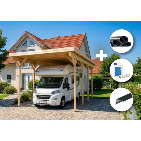 Kit complet - Alpholz Carport pour camping-cars Naturel 426 x 798 cm (1/5)