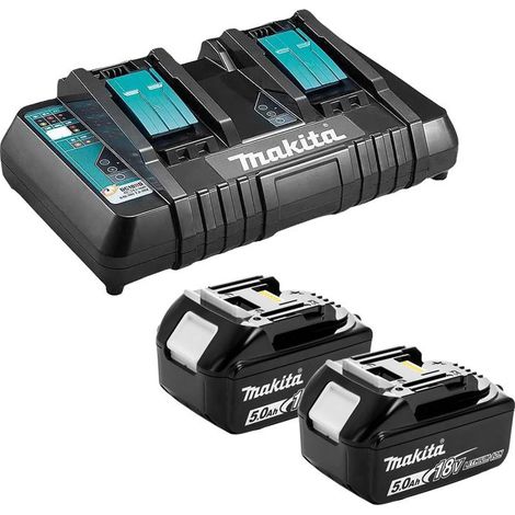 Makita – Kit Power Source avec 2 batteries 5Ah – Chargeur double DC18RD – Tension 18V – Technologie XPT pour conditions humides (1/5)