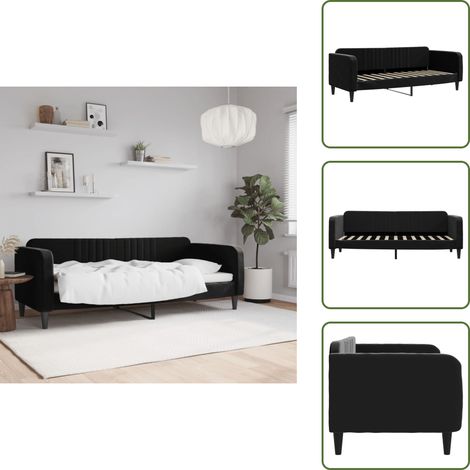 The Living Store Lit de repos sans matelas noir 80x200 cm velours - Canapé Convertible - Lit Invité - Meuble Multifonctionnel - Lit Deux Places - Literie