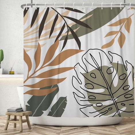Rideau de Douche Végétal Abstrait Bohème, Tropical Botanique d'Art du Milieu du Siècle, Lavable et Étanche pour Salle de Bain,180x180cm