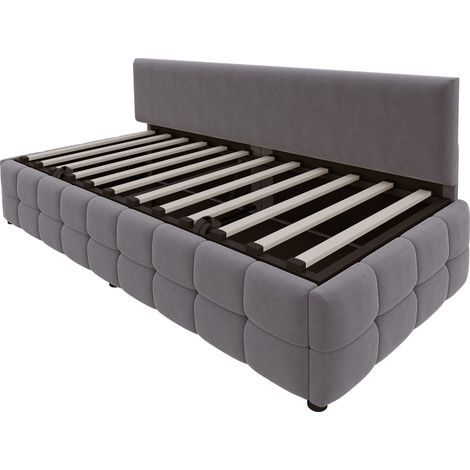 Canapé-lit rembourré 90200 cm, avec rangement hydraulique, dossier sans accoudoirs, avec motif classique à carreaux marqué sur le bord inférieur. Lit simple multifonctionnel, tissu velours gris foncé (1/5)