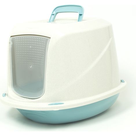 Lettiera Toilette Per Gatti Con Coperchio e Sportello 45x36x32,5cm Mod 700098 Azzurro (1/4)