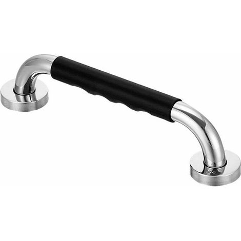 Non-slip stainless steel shower grab bar with silicone coating, silver and black, 50 cm x 50 cm (1/5)