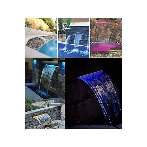 Lame d'eau cascade en acrylique 60 cm – LEDs intégrées 16 couleurs – Télécommande et transformateur inclus – Ambiance relaxante