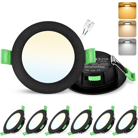 Lot de 6 Spot LED Encastrable 75-90mm, 7W Spots de Plafond Encastre Extra Plat 2700K/4000K/6500K Réglable, Intensité variable IP44 Spot Salle de Bain LED pour Salon Cuisine, Rond Blanc (1/5)