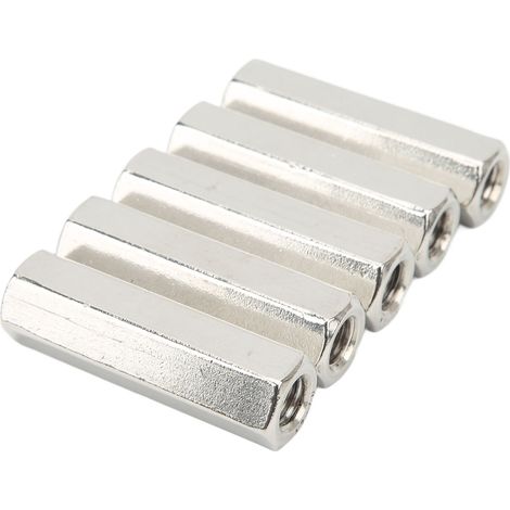 Sechskant-Hülsenmutter M10 aus silberfarbenem Edelstahl, 5er-Pack, rostbeständig, 6-eckig, Befestigungssatz für Wartung und Reparatur. (1/5)