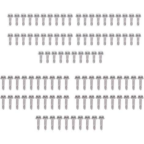 Lot de 100 vis autoperceuses à tête hexagonale avec rondelle intégrée, acier inoxydable 4.8x16mm 4.8x19mm, kit de fixation (1/5)