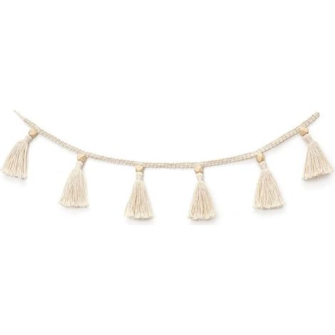 Guirlande Tissée - Cordon Coton Naturel et Perles Bois - Décoration Murale Intérieure Extérieure - Pour Chambre Bébé Salon Jardin - 1 Pièce (1/5)