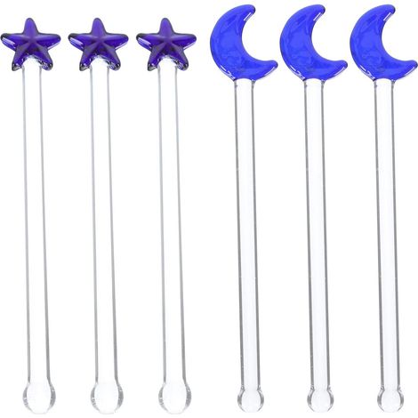 Lot de 6 baguettes en verre bleu lune étoile pour café, cocktails, jus, vin, thé au lait - tiges mélangeuses pour bar maison et restaurant (1/5)