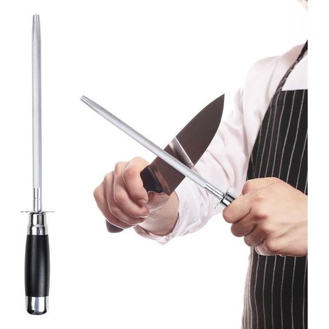 Aiguiseur de couteaux en acier professionnel, acier à aiguiser rond, tige d'affûtage de cuisine, tige d'affûtage, aiguiseur de couteaux en acier à aiguiser pour chefs et bouchers (1/5)