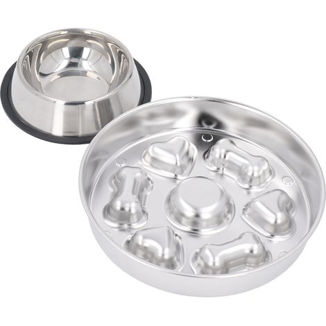 Lot de 2 gamelles anti-glouton en acier inoxydable pour chien, faciles à nettoyer. (1/5)