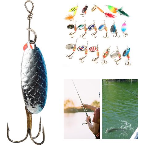 Kit de 16 Leurres Étincelants 3.5g-5.5g avec Hameçons Triples pour Pêche en Eau Douce
