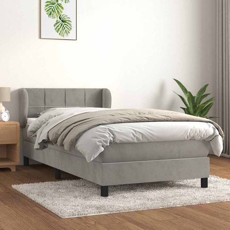 Cama box spring con colchón terciopelo gris claro 80x200 cm (1/5)