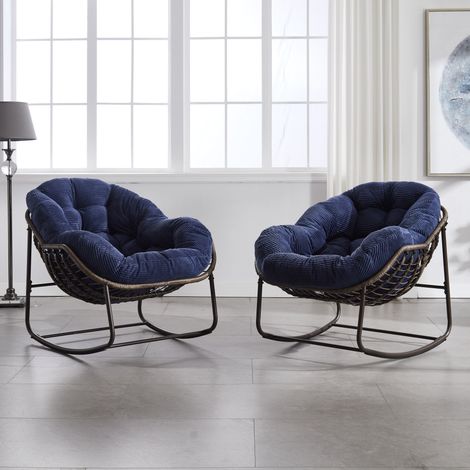 Fauteuil à bascule de jardin rotin acier bleu OKMYHOME (1/5)