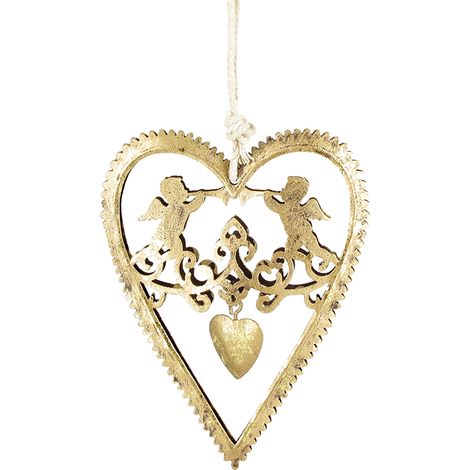 Decorazione per albero di Natale, cuore dorato, lavorazione in metallo, ciondolo