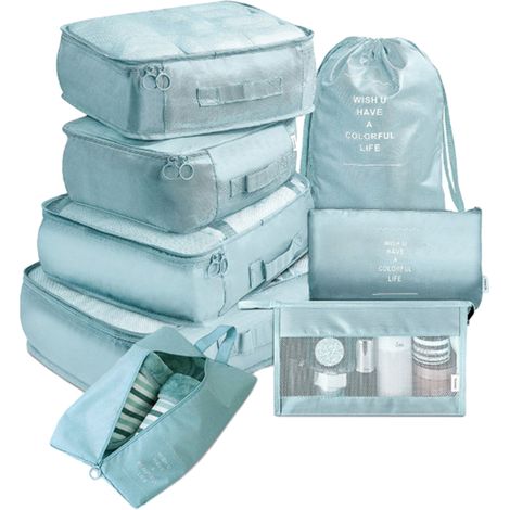 Ensemble de 8 cubes de rangement pour valise, organisateur de bagages, sac de voyage essentiel et léger avec grande trousse de toilette pour vêtements et chaussures.