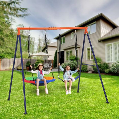 Set de Balançoire Exterieur avec Portique et 2 Balancoires, Balançoire 2 Places Portique Inclus pour Adulte et Enfant Charge 300KG