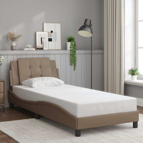 Cadre de lit 80 x 200 cm avec tête de lit en similicuir cappuccino et sommier à lattes, 23.55kg - PANGIVO (1/5)