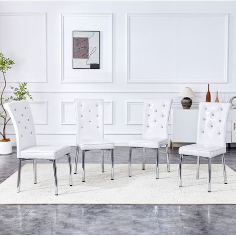 Chaise de salle à manger en métal et PVC blanche, effet peau de crocodile, détails cristal (1/5)