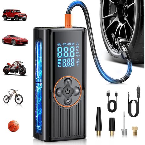 Wireless Car Tyre Inflator 8000 mAh, 150 PSI Portable Air Compressor, Electric Inflator for Dual Power Supply with Digital Display (1/5)