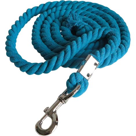 Longe épaisse en coton tressé pour cheval, avec boucles pivotantes, bleu clair (1/4)