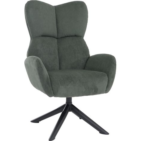 [NUNCA USADO] Sillón de salón HHG-533, sillón de cóctel/tapizado/relax, sillón de salón, giratorio, metal, cordón (320 g/m²), verde