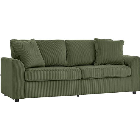 Canapé 3 places 212 cm. 2 coussins à ressorts. velours côtelé. pour salon. chambre ou bureau vert. maintien parfait pour votre dos. élégance intemporelle pour votre intérieur (1/5)