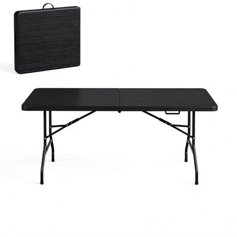 Table pliante d'extérieur HDPE 180x74 cm noire avec cadre en métal, capacité 120 kg (1/5)