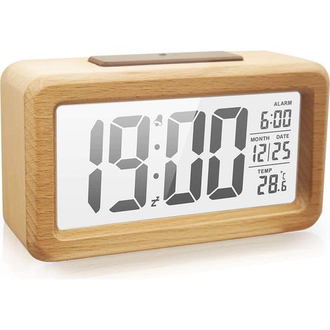 Réveil, réveil numérique en bois avec grand écran LCD, date, pour la maison, la chambre, le bureau, réveil à piles, cadeau, Style : Style 1 