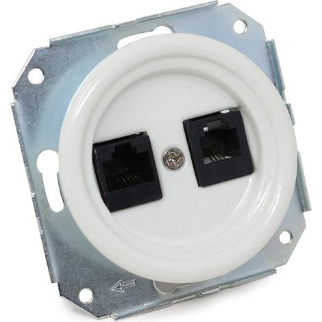 Toma rj45 y rj11 para empotrar porcelana blanco vintage (1/2)