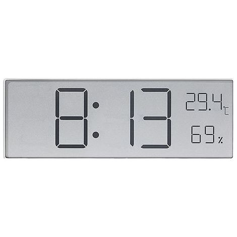 Weiße digitale Wanduhr, 20 cm, mit Temperatur-, Feuchtigkeits- und Datumsanzeige, großes Display, kann an der Wand montiert oder auf einem Tisch aufgestellt werden, batteriebetrieben (Batterien nicht