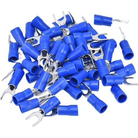 50 Stück isolierte Gabelklemmen, U-förmige Kabelverbinder für 12–10 AWG Kabel, Crimpanschluss SV5.5–6, blau (1/5)