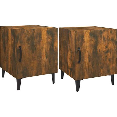 vidaXL Mesitas de noche 2 uds madera contrachapada color roble ahumado (1/2)